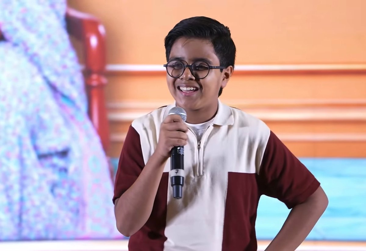 The Surprise Moment of the Event! Child Artist #Prajwal surprises everyone with his humorous speech with all of #Trivikram’s movie titles. #AadarshaKutumbam