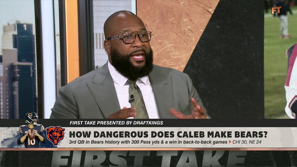 "Caleb Williams has ascended into a category where you don't necessarily have to have supreme talent around him for his team to win." Marcus Spears weighs in on Caleb Williams following his performance against the Patriots 👏