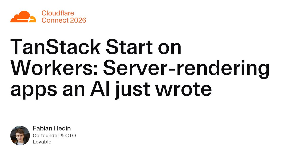 With 70 million AI-generated apps created on its platform, Lovable migrated from Next.js to TanStack Start on Cloudflare Workers. Co-founder + CTO Fabian Hedin breaks down: - Serving millions of apps on demand with minimal cold starts - Why they chose TanStack Start - Lessons from dogfooding (running Lovable itself just like any other app on the platform) Full talk from Cloudflare Connect.