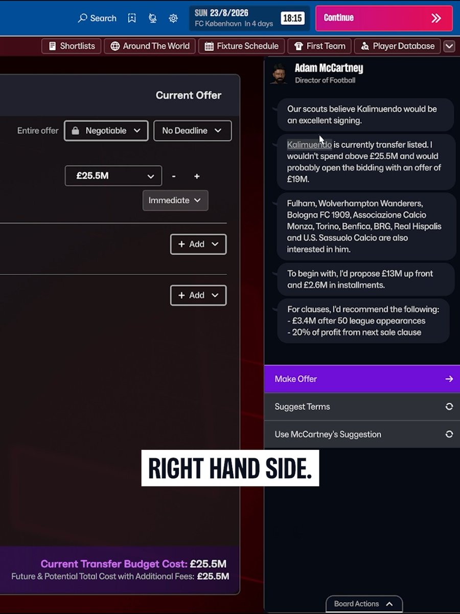 A closer look at the Director of Football role in #FM27 👀 Now a more active part of transfer negotiations, helping you get deals over the line ✍️ Watch back our First Look Livestream 👉