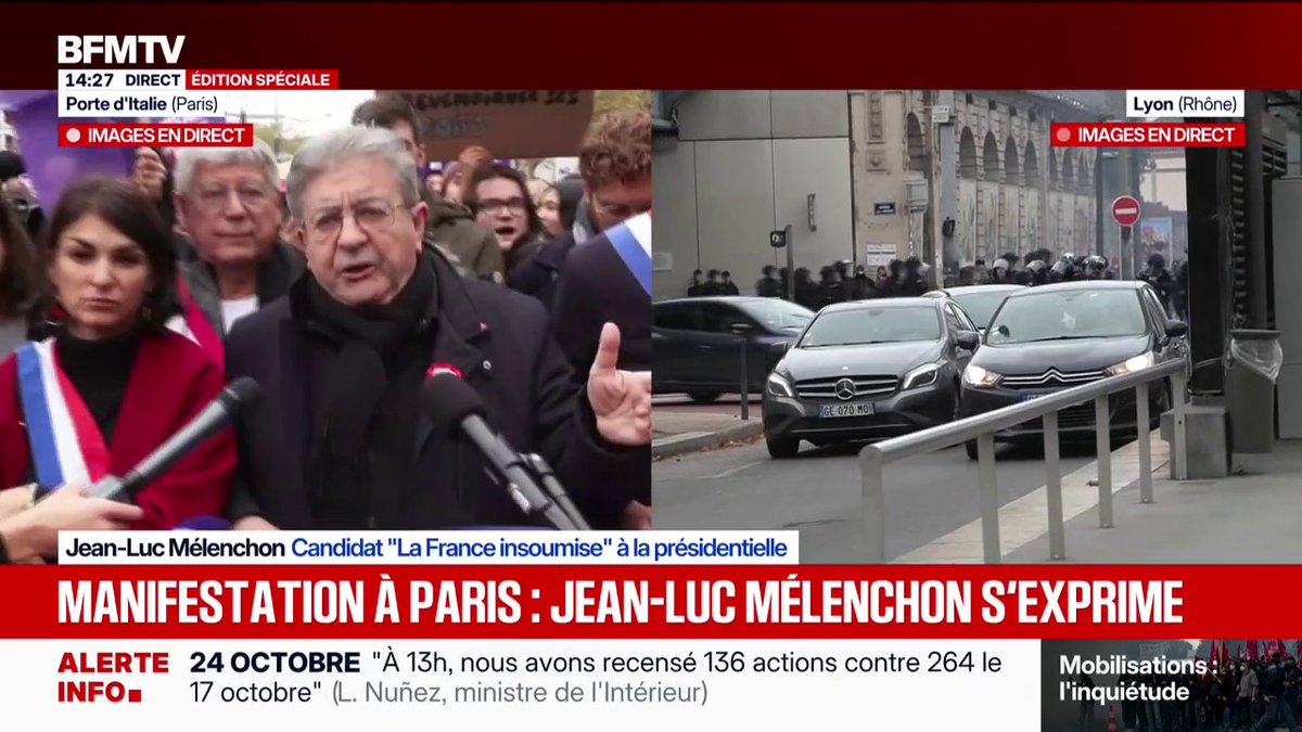 Changement du parcours de la manifestation à Paris: Jean-Luc Mélenchon, candidat LFI à la présidentielle, souligne "une discipline collective magnifique"
