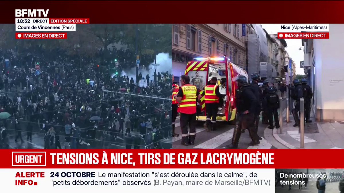 24 octobre: un groupe d'ultradroite a attaqué des manifestants à Nice, plusieurs blessés recensés