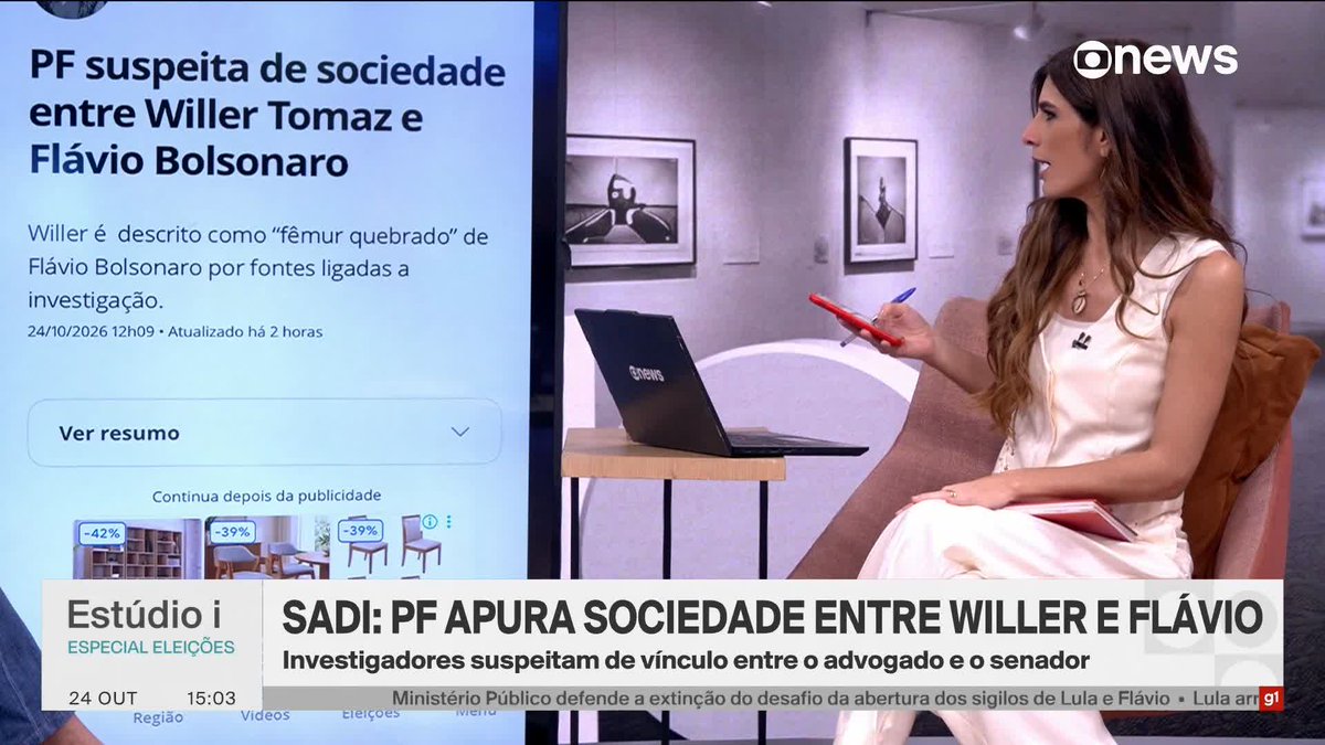 Sadi: PF suspeita de sociedade entre Willer Tomaz e Flávio Bolsonaro. Advogado é descrito como “fêmur quebrado” do senador por fontes ligadas a investigação. ➡️ #Estúdioi - de segunda a sexta, às 13h, na #GloboNews. Assista na TV e no Globoplay