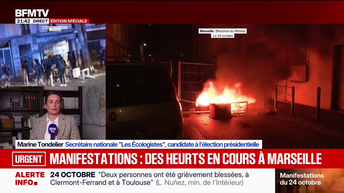 Mobilisation du 24 octobre: Marine Tondelier, candidate Les Écologistes à l'élection présidentielle, dénonce "les changements de cortèges" à Paris pour cette journée