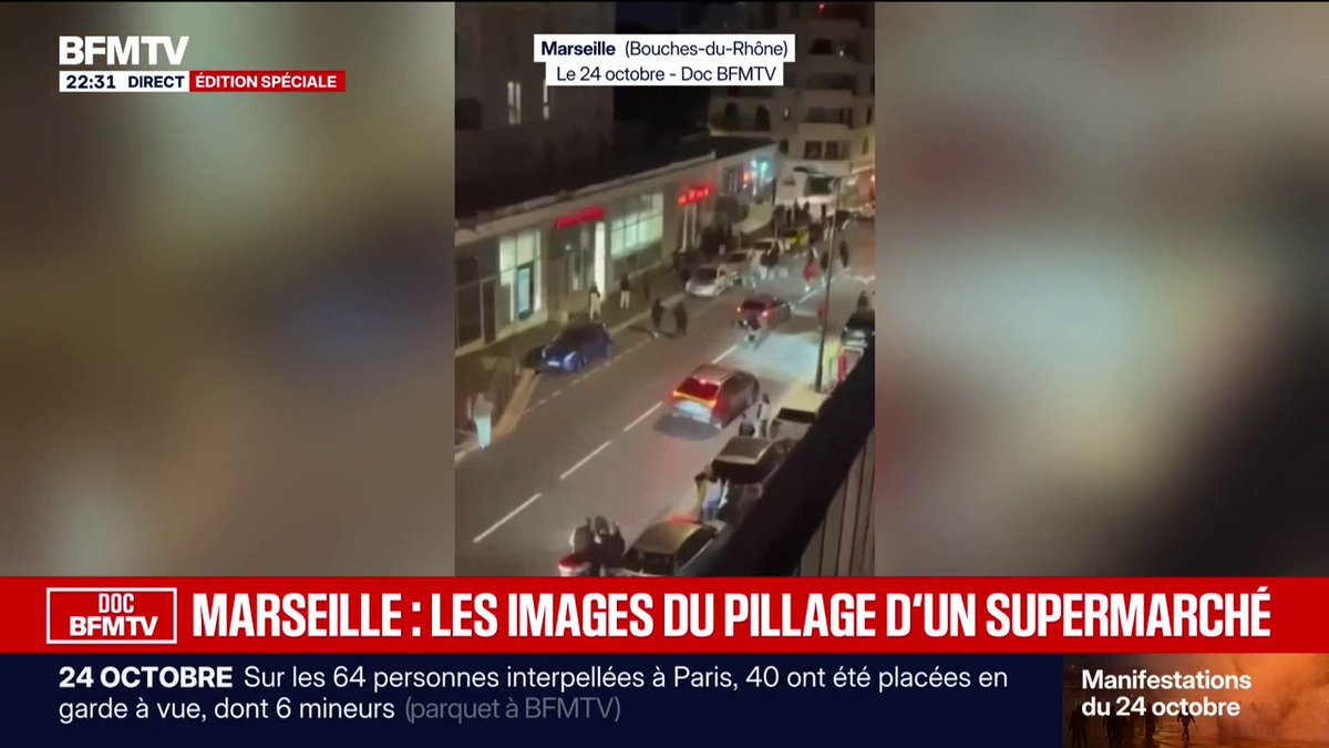 Mobilisation du 24 octobre: les images du pillage d'un supermarché à Marseille
