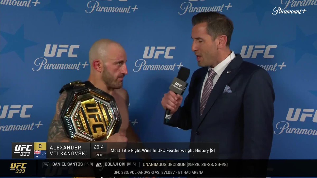What's next for Alexander Volkanovski? 👀 "I think we want to keep going... Let's see what we are going to do." [ #UFC333 | LIVE on Paramount+ ]