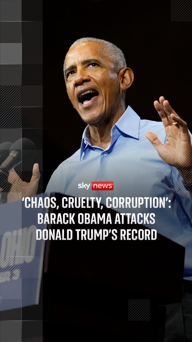Barack Obama was speaking in support of Democratic candidates at a campaign rally in Ohio ahead of the midterm elections when he targeted Donald Trump's record as US President. The former president said the Trump administration displayed 'incompetence, the likes of which we have not seen in modern times'. Sky News approached the White House for comment. 🔗