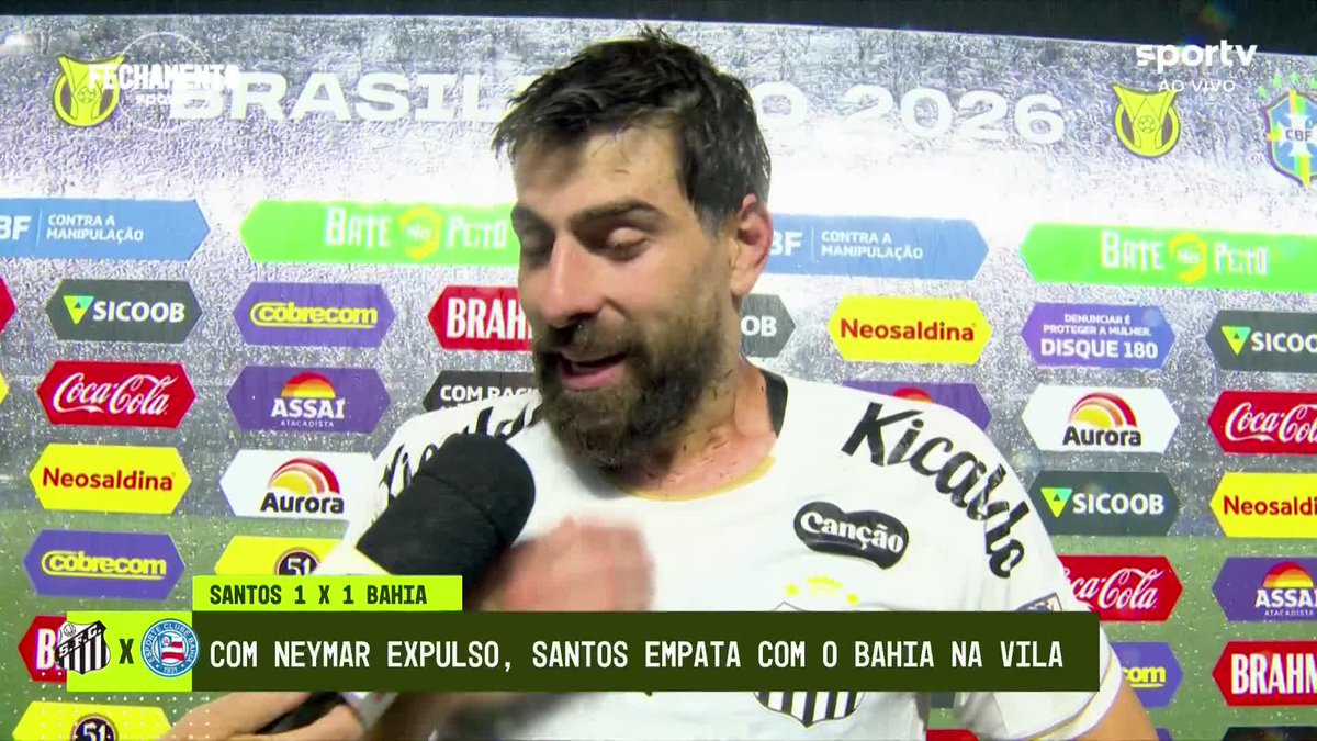 O zagueiro Luan Peres celebrou o gol marcado, que garantiu o empate do Santos com o Bahia, além de falar da expulsão de Neymar. #futebol #santos #bahia #brasileirao