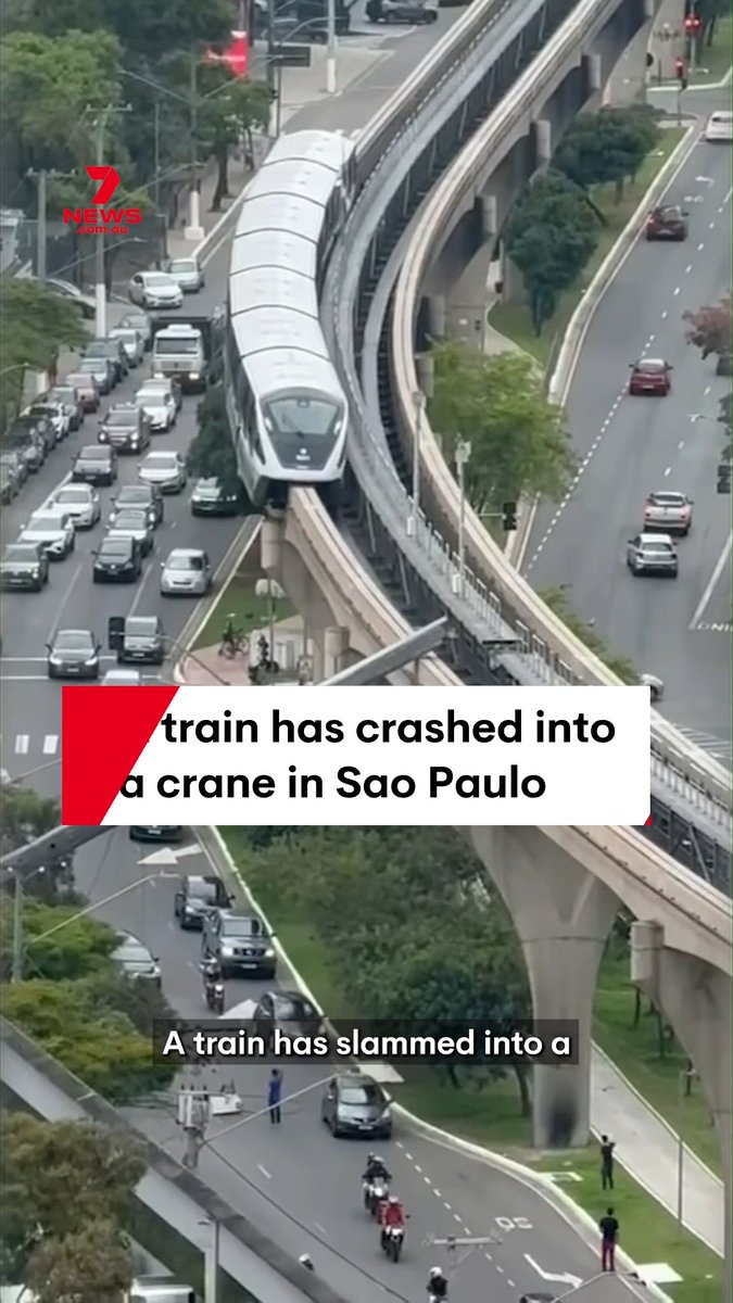 A train has slammed into a crane after it collapsed onto monorail tracks in Sao Paulo, Brazil. The crane wreck plunged into a busy main road below, narrowly missing motorists. Despite the significant damage, only the crane operator was injured. #TrainCrash #CraneCollapse #SaoPaulo #Brazil #Monorail