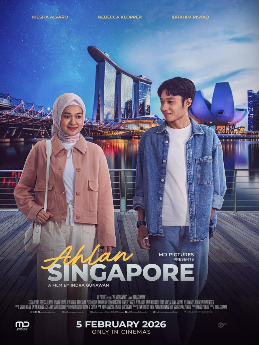 🎬 Judul: Ahlan Singapore 👻 Genre: Drama, Romance ⭐️ Pemain: Rebecca Klopper, Kiesha Alvaro, Ibrahim Risyad, Alya Rohali, dan pemain lainnya 📅 Tayang: 5 Februari 2026 ⏱️ Durasi: 96 menit