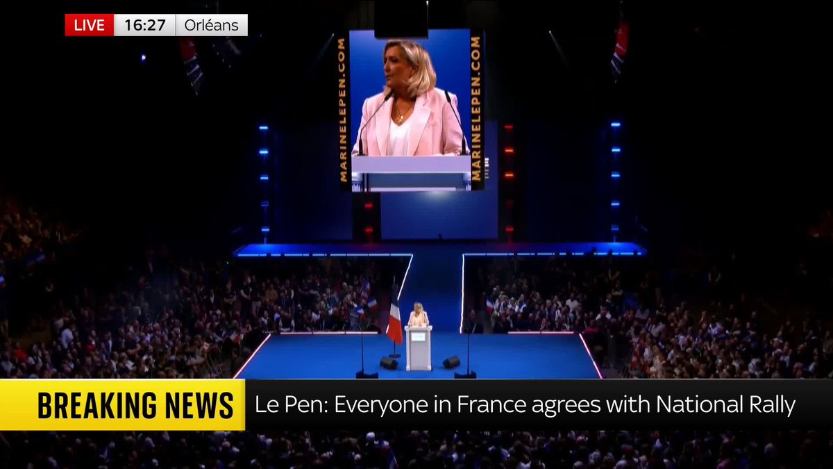 "France is not in this condition because of its people but because of its leaders." Speaking to swathes of crowds at the National Rally congress, Marine Le Pen tears into "absurd" political choices and vows to make a "true change" in France. 📺 Sky 501