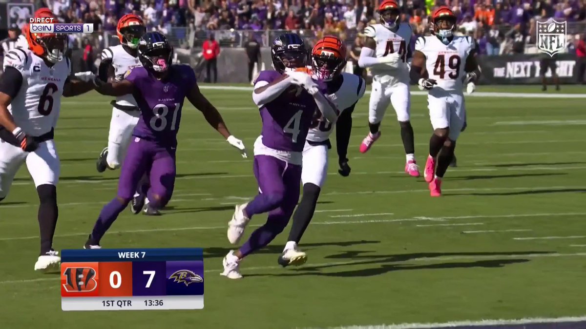Zay Flowers va plus vite que tout le monde ! Les Ravens marquent le premier touchdown du match face aux Bengals !