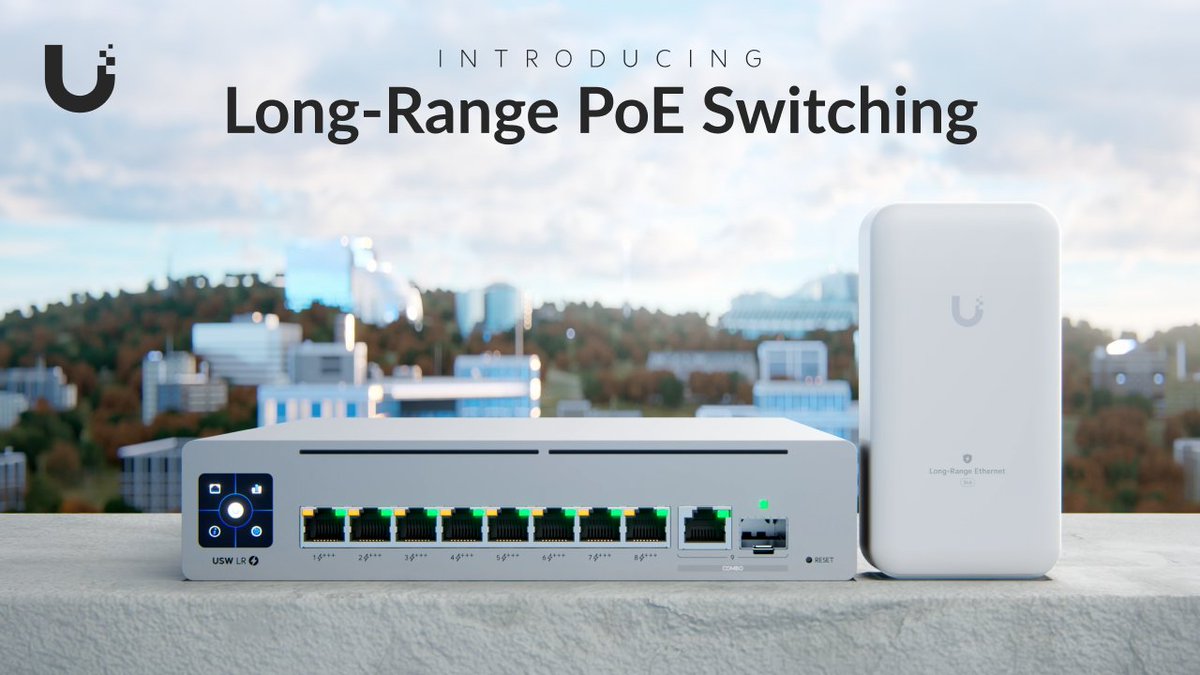 Introducing: Long-Range PoE Switching Power remote devices up to 800m away over a single Ethernet cable when paired with the required Long-Range Endpoint. 🔹 8 PoE+++ ports, 90W ea. 🔹 IPX5-rated outdoor endpoint with built-in surge protection.