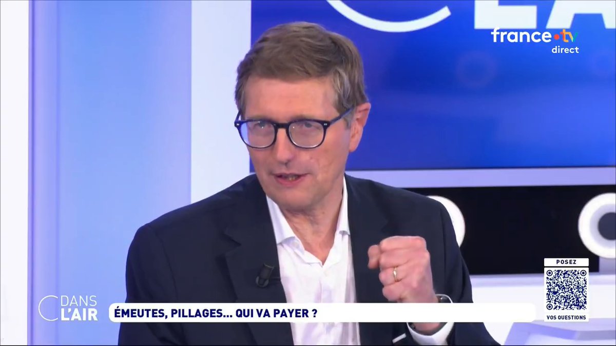 "#GabrielAttal avait dit "Tu casses, tu paies", avec cette "taxe émeutes" on est dans le "tu casses, je paie" ! Le signal est assez désastreux, ça va créer du ressentiment. L'État n'arrive pas à maintenir l'ordre... et il fait payer l'ensemble des assurés !" Dominique Seux et Bruno Jeudy
