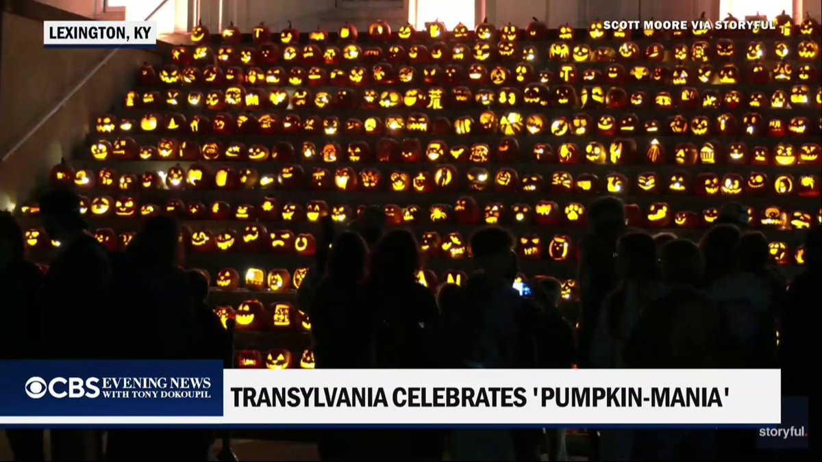 Crowds gathered for the Transylvania University PumpkinMania Festival in Lexington, Kentucky which showcases hundreds of Jack-O-Lanterns on the steps of this historic hall carved by students, alumni and other community members.