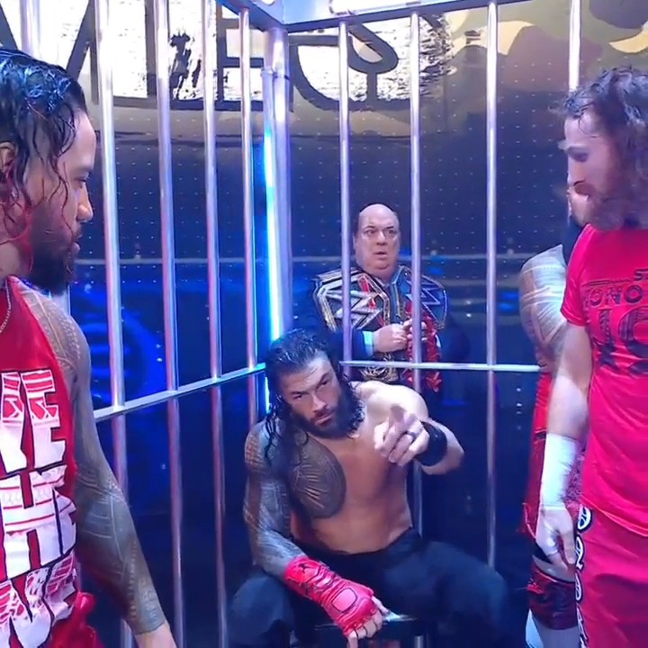 Roman Reigns sat in the shark cage like the boss he was, calling the shots from above☝🏼 He sent Sami Zayn into the match and stopped Jimmy Uso from getting involved 😤 Tribal Chief was running the show🔥