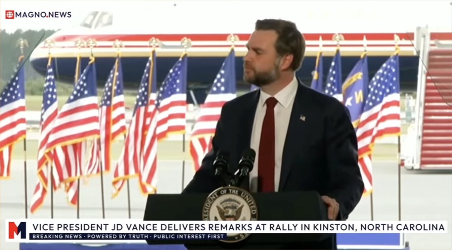 Vance tries to make a joke: I've got a mosquito flying around up here. I think it's a drone paid for by Chuck Schumer and the Democrats. I didn't know... I didn't know they had that technology.