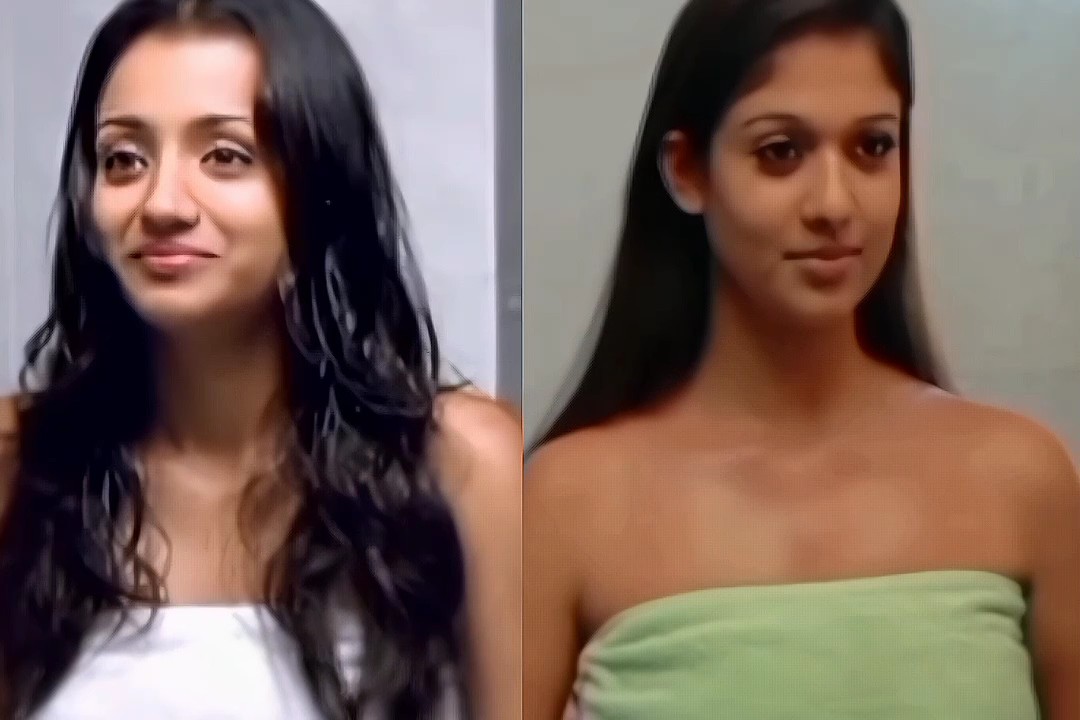 #Nayanthara wore her hair pulled back over her shoulders, whereas #Trisha wore hers falling forward This single scene shows why Nayanthara dominated Trisha between 2006 to 2012 🌟