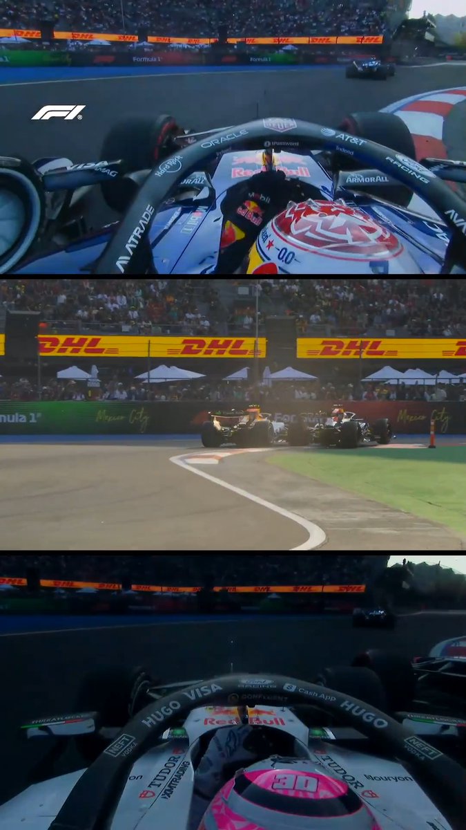 Neither Max Verstappen or Liam Lawson were willing to yield in this incident in FP2 🫢 The contact shed debris across the circuit and prompted a short Red Flag disruption 🚩 #F1 #MexicoGP