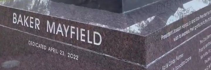 Baker Mayfield Statue's banner