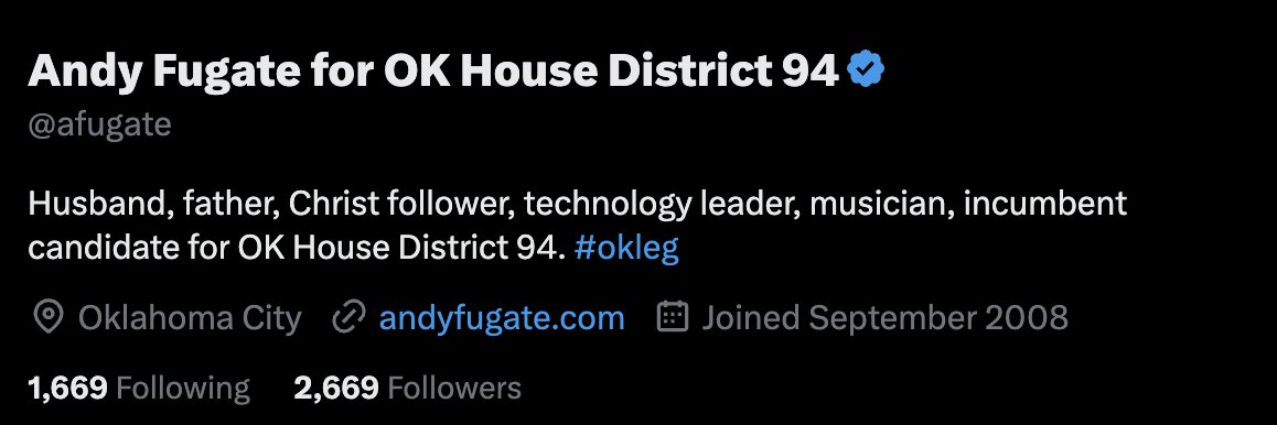 Andy Fugate for OK House District 94's banner