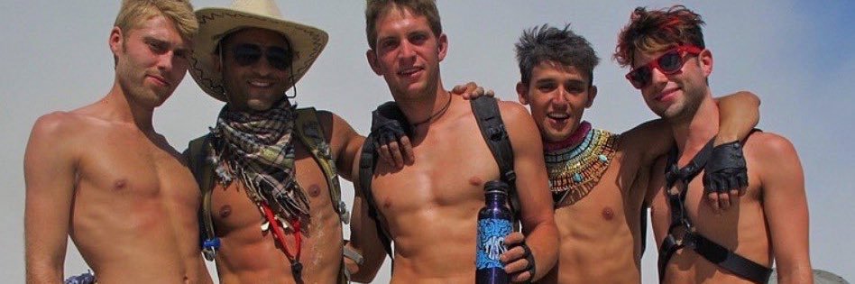 Men of Burning Man's banner