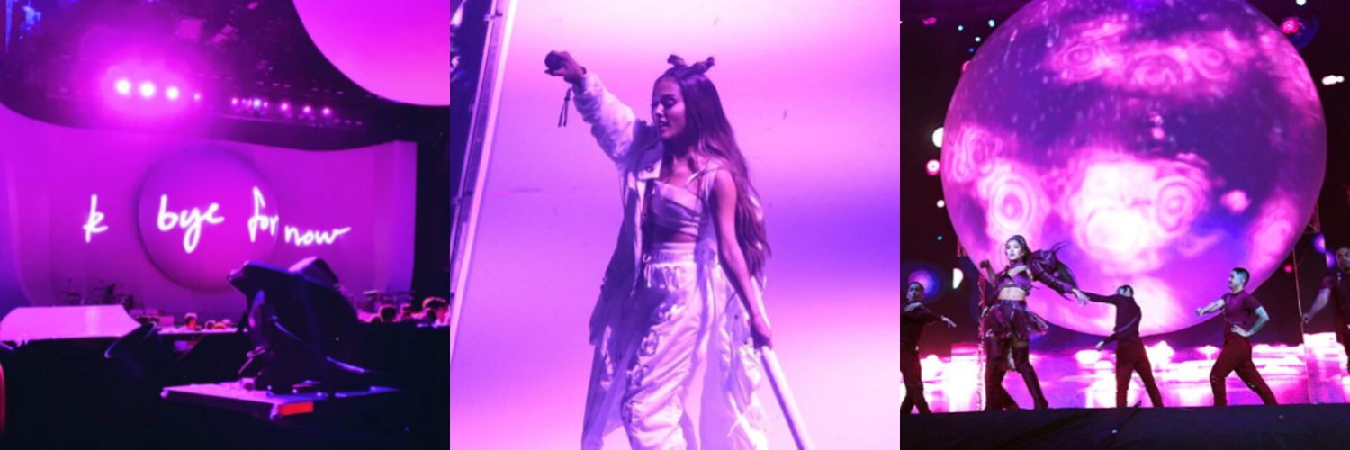 ariana grande on stage's banner