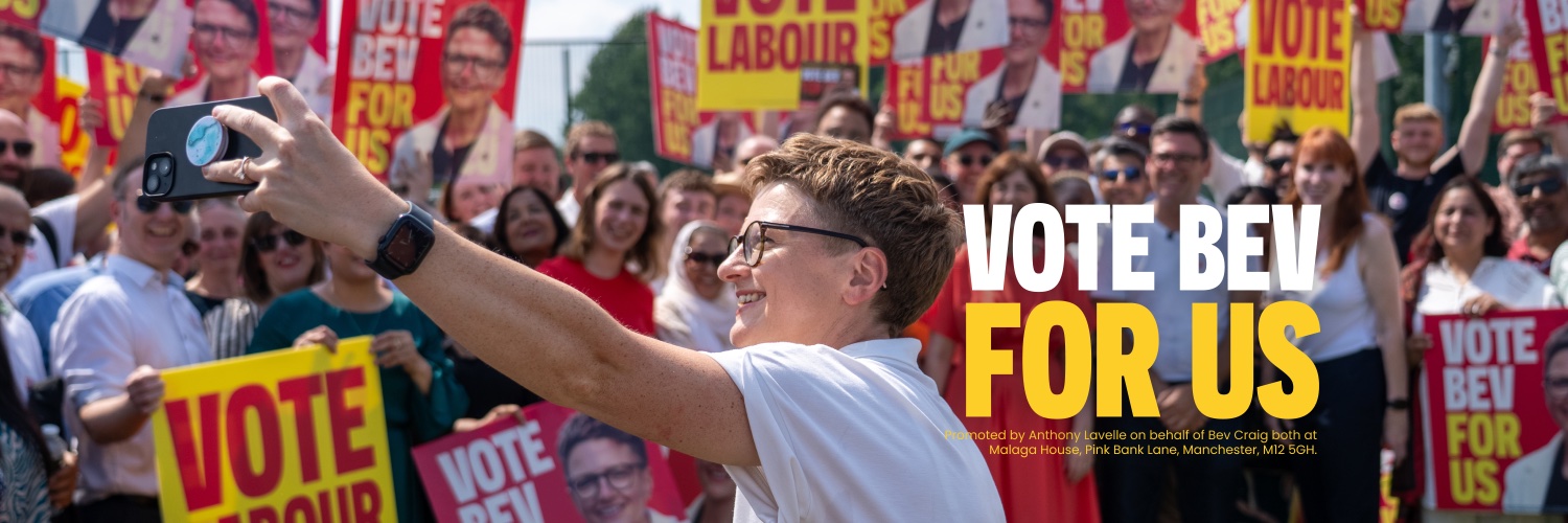 Bev Craig For Greater Manchester Mayor's banner