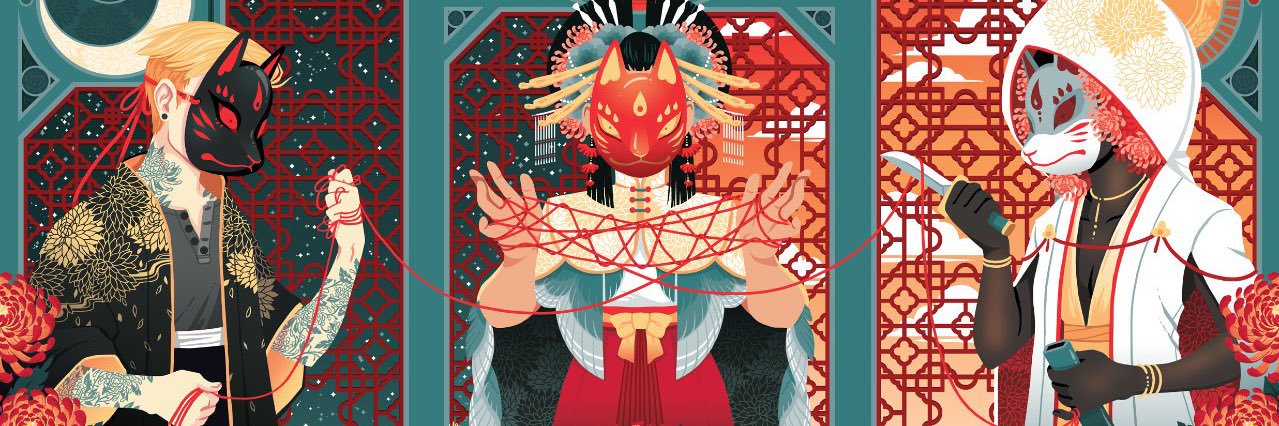 Yoshi Yoshitani working on an Oracle Deck's banner