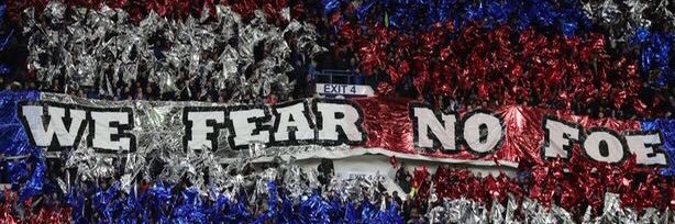 Three cheers for the red white & blue's banner